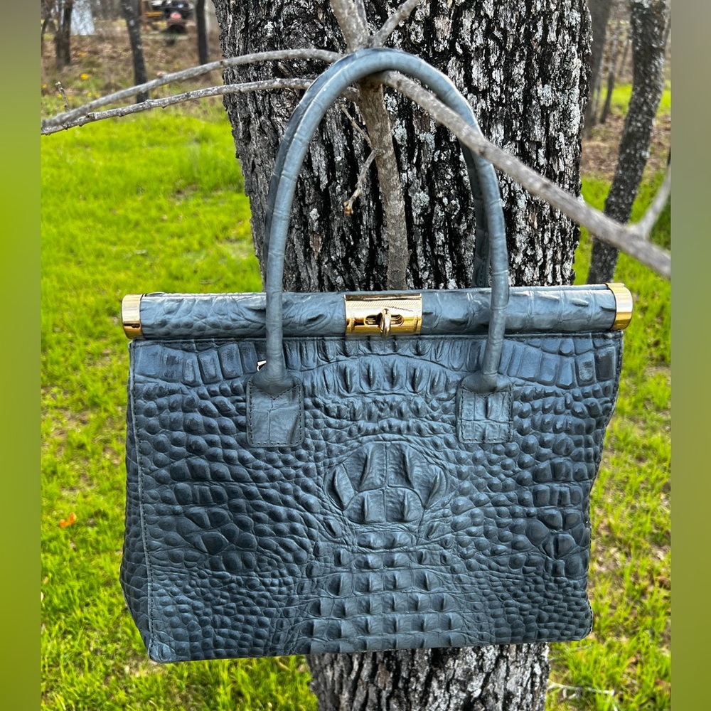 MERCI MARIE 🇮🇹Italian 🐊 Croc Embossed Leather Handbag Gold Lock 🔒 & Key